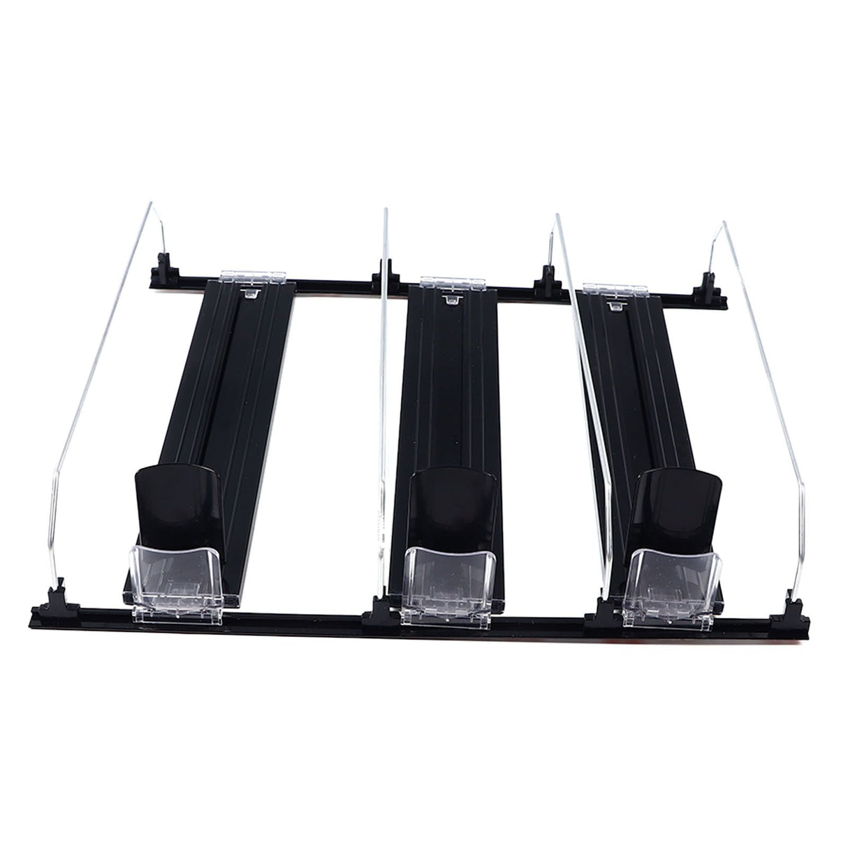 38cm Drink Organizer for Fridge Automatic Pusher Glide 12oz 16oz 20oz Soda Dispenser for Fridge Width Adjustable E Shaped 38cm Black