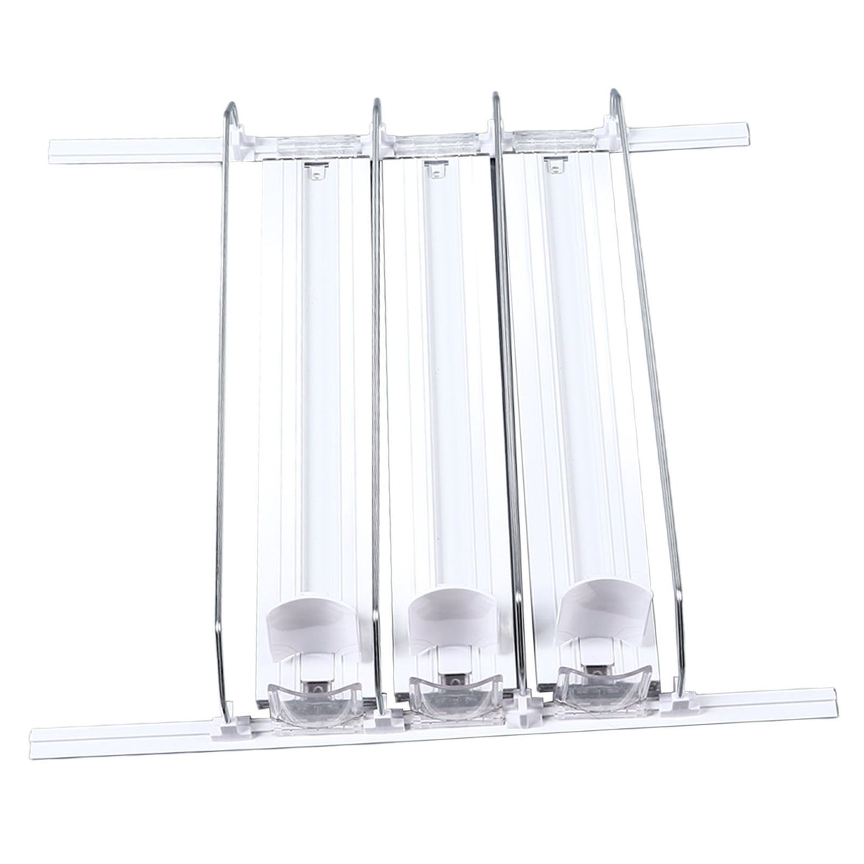38cm Drink Organizer for Fridge Automatic Pusher Glide 12oz 16oz 20oz Soda Dispenser for Fridge Width Adjustable E Shaped 38cm White