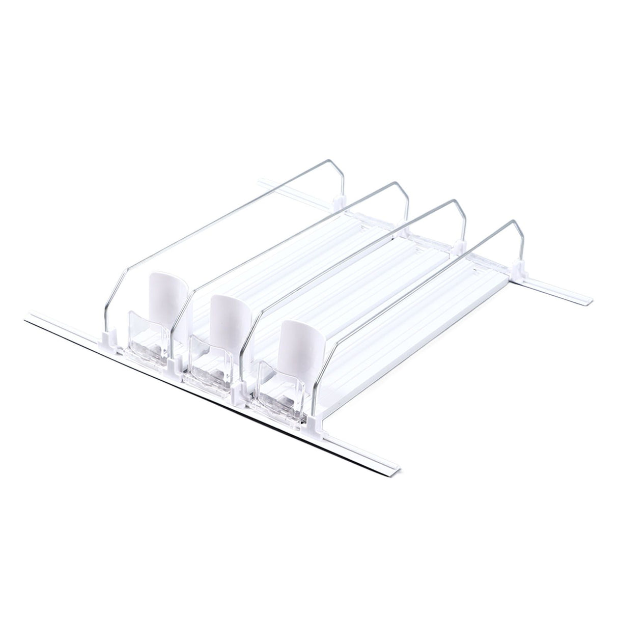 38cm Drink Organizer for Fridge Automatic Pusher Glide 12oz 16oz 20oz Soda Dispenser for Fridge Width Adjustable E Shaped 38cm White