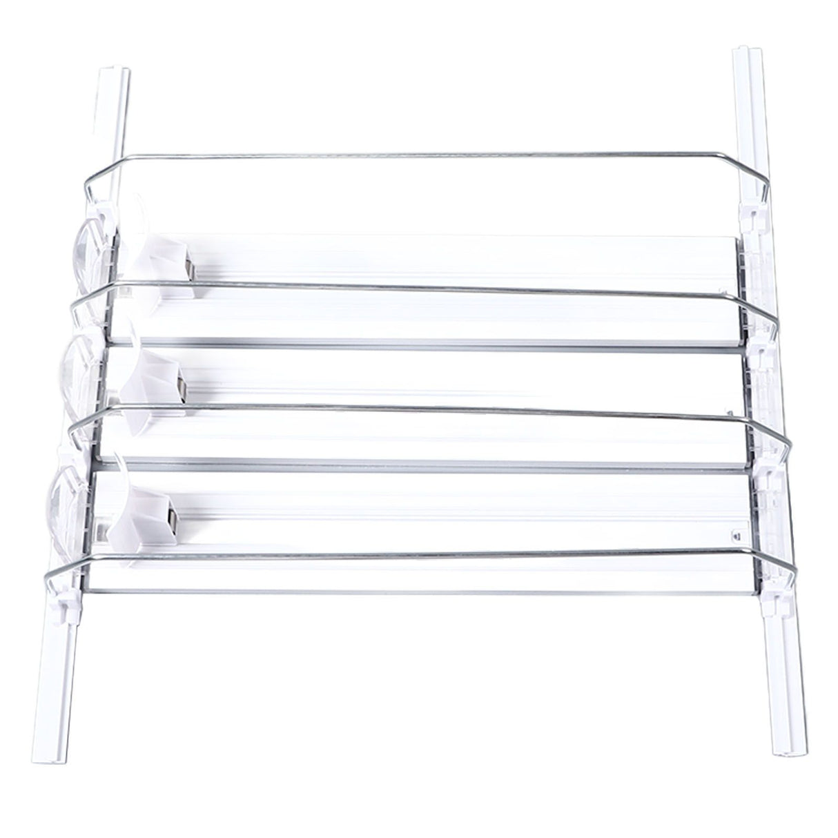 38cm Drink Organizer for Fridge Automatic Pusher Glide 12oz 16oz 20oz Soda Dispenser for Fridge Width Adjustable E Shaped 38cm White