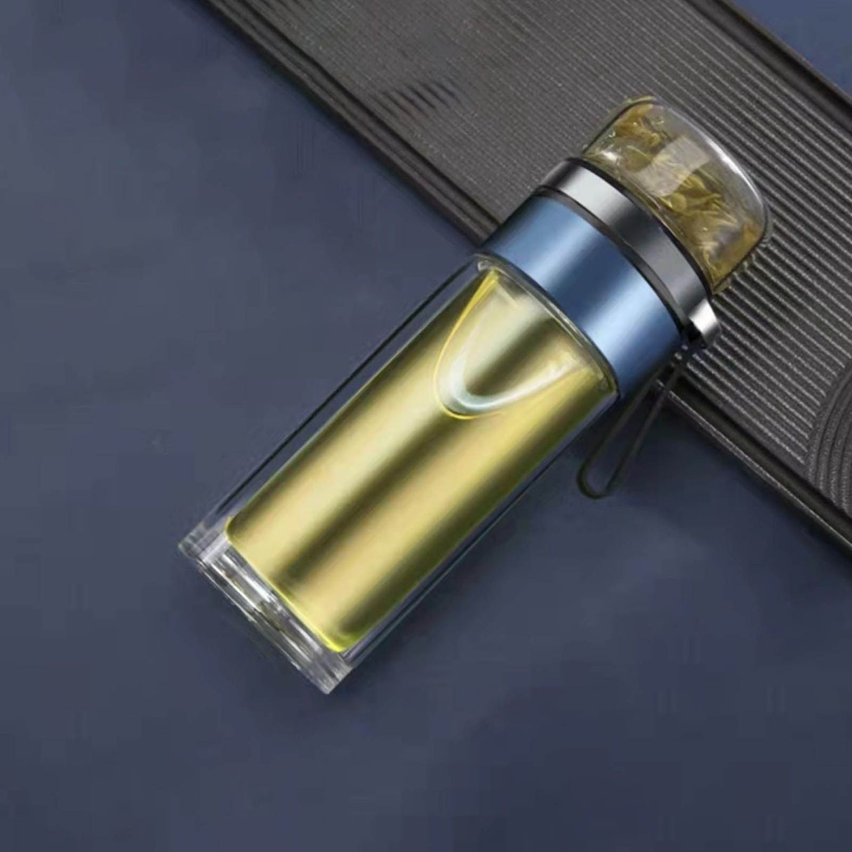 Glass Transparent Tea Bottle Portable Tea Water Bottle Tea and Water Separation Bottle Blue