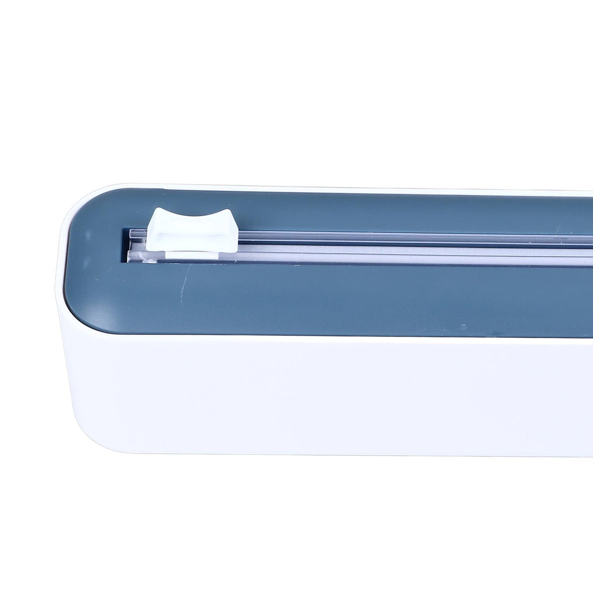 Reusable Cling Film Dispenser Magnetic Refillable Plastic Wrap Dispenser with Cutter Magnetic Stripe White Blue