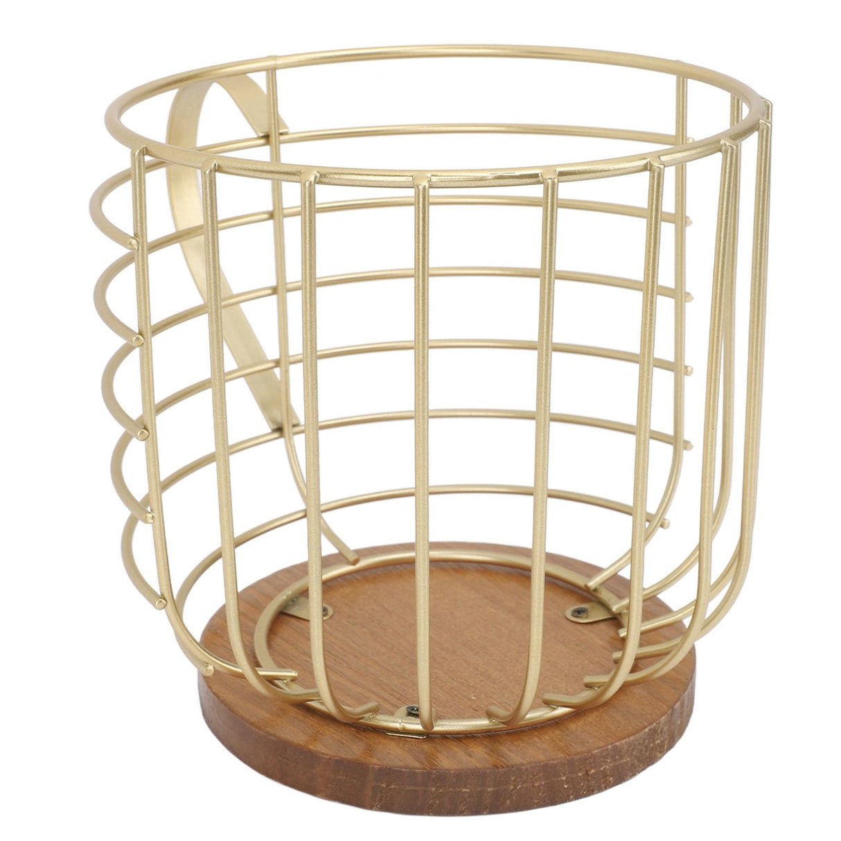 Coffee Pod Holder Iron Large Capacity Space Saving Wooden Base Coffee Pods Storage Organizer for Home Coffee Bar Gold with Lid