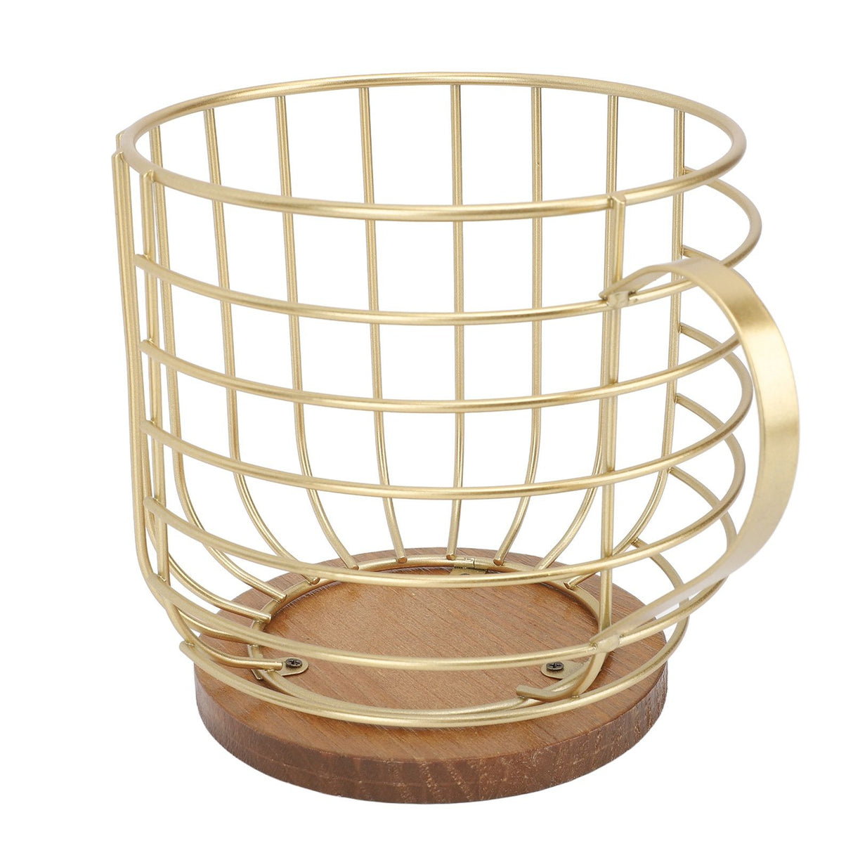 Coffee Pod Holder Iron Large Capacity Space Saving Wooden Base Coffee Pods Storage Organizer for Home Coffee Bar Gold with Lid