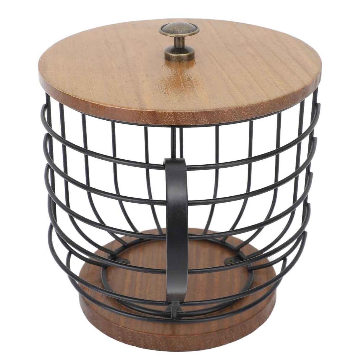 Coffee Pod Holder Iron Large Capacity Space Saving Wooden Base Coffee Pods Storage Organizer for Home Coffee Bar Black with Lid
