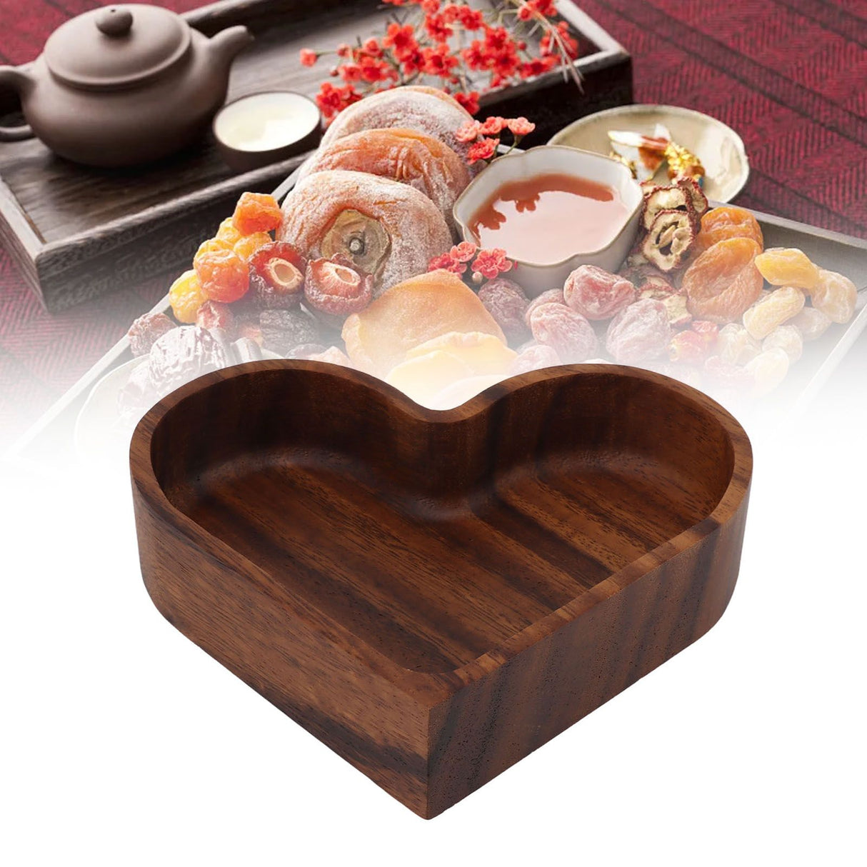 Walnut Fruit Plate Smooth Textured Elegant Wood Serving Tray for Snack Fruit Nut Kitchen Utensils Heart 14.5x14.5cm
