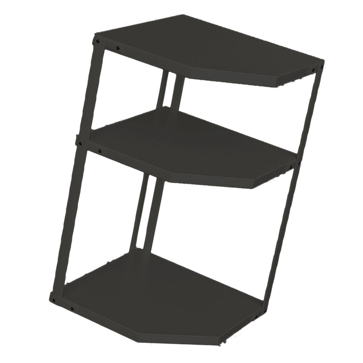 Kitchen Small Corner Shelf Rack Fan Shaped Space Saving Stable Carbon Steel Cookware Stand for Pots Pans 3 Layer Black 27x27x45.5cm