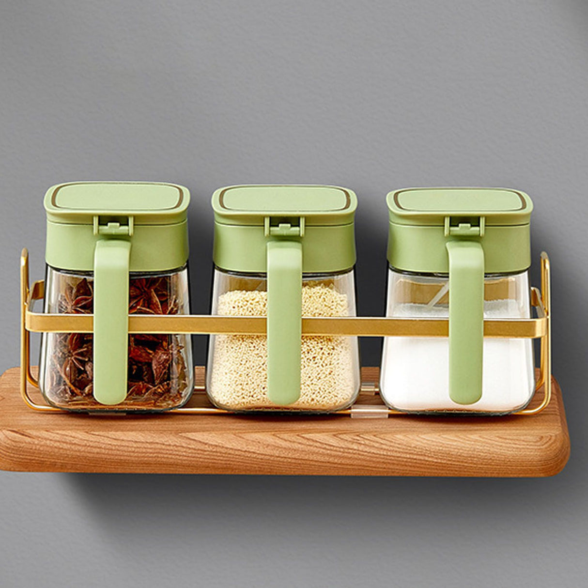 Spice Jar Glass Transparent Salt Sugar Pepper Seasoning Container Bottle for Home Kitchen Green