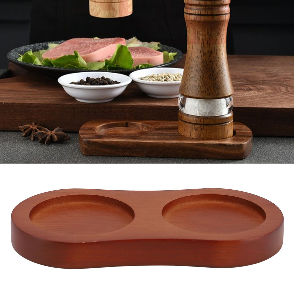 Pepper Salt Mill Tray 8 Shaped Easy To Use Wooden Mill Tray for Placing Various Seasoning Bottles
