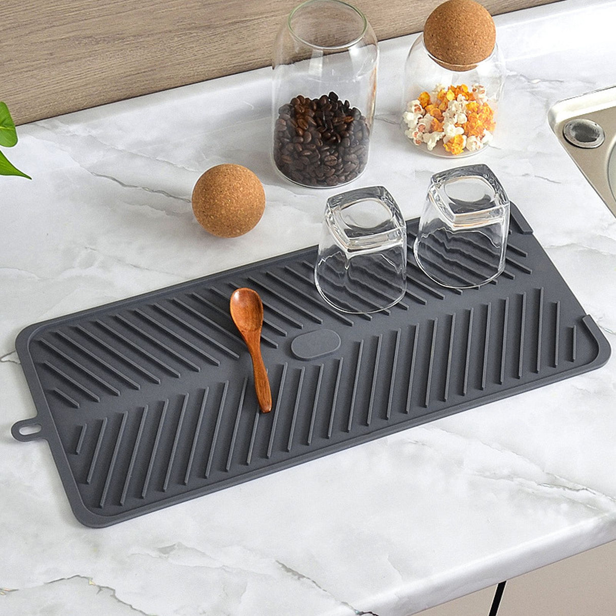 Silicone Drainage Pad Multipurpose Waterproof Collapsible Heat Resistance Thicken Silicone Dish Drying Mat for Kitchen Bar