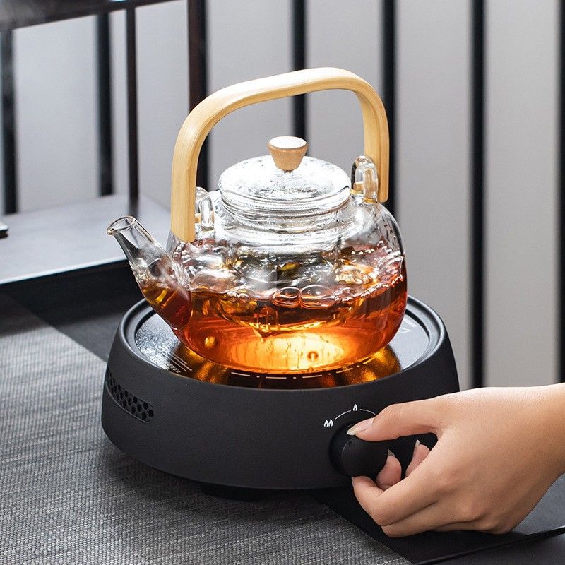 Household Teapot 1000ml Large Capacity Multifunctional Borosilicate Teapot with Bamboo Handle