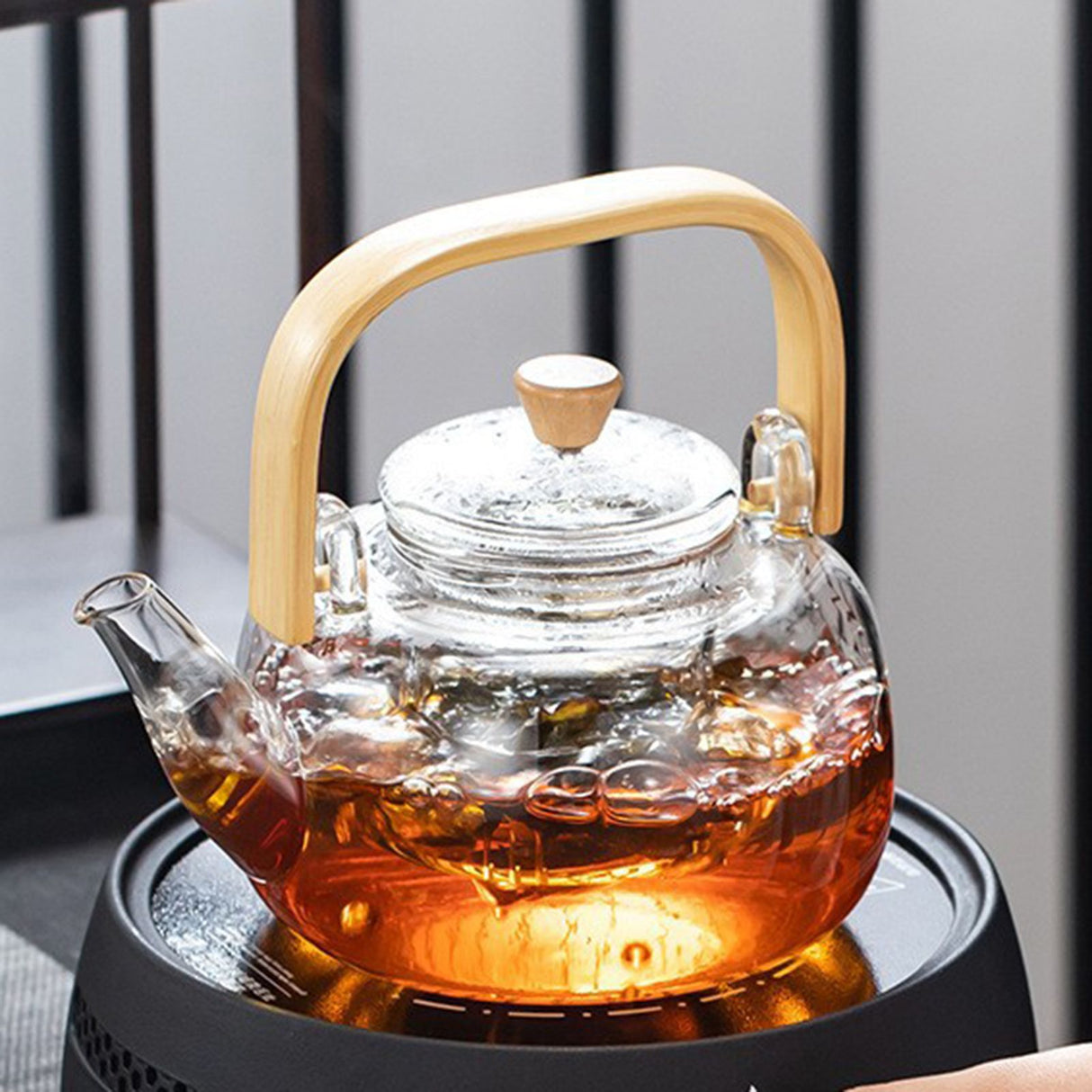 Household Teapot 1000ml Large Capacity Multifunctional Borosilicate Teapot with Bamboo Handle