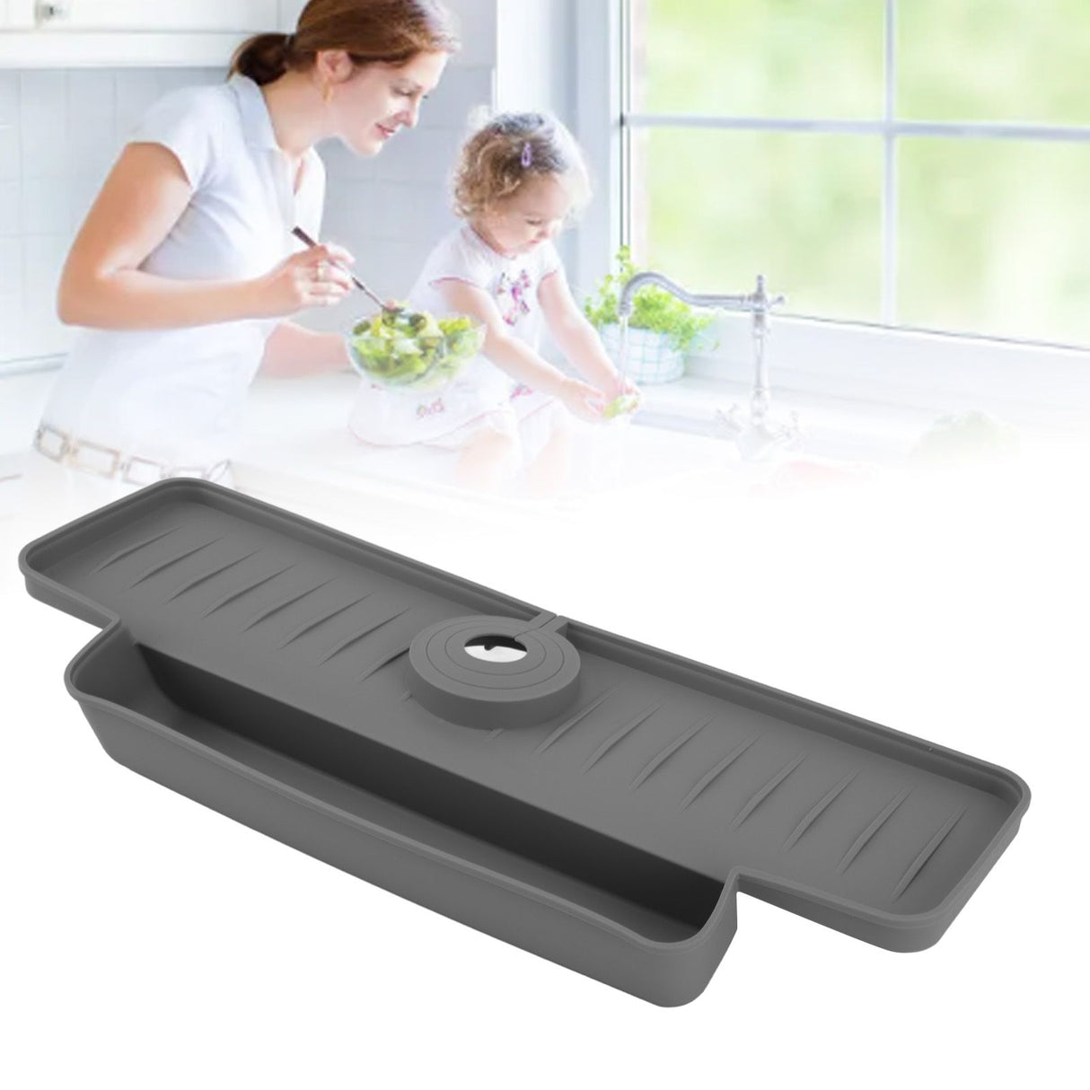 Faucet Splash Proof Draining Rack Silicone Foldable Faucet Handle Drip Catcher Tray Drainer Shelf Basket for Kitchen Grey