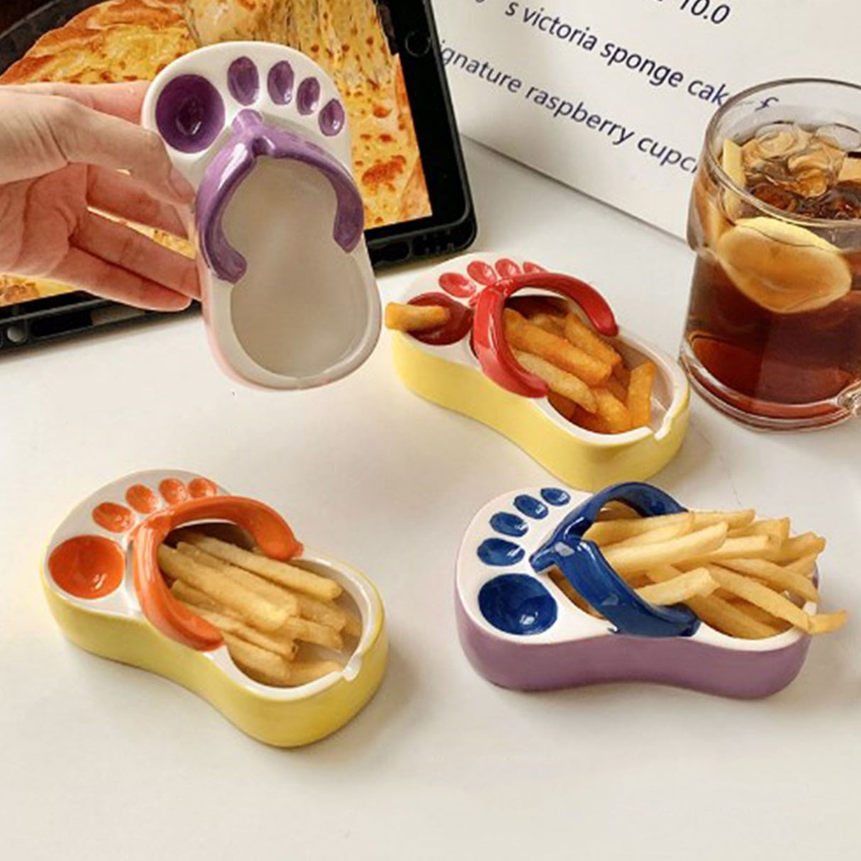 Ceramic French Fries Dish Cute Flip Flops French Fries Plate Cute Ceramic Bowl Flip Flops Shaped Snack Chip Soy Sauce Serving Dish Bowl Plate Red