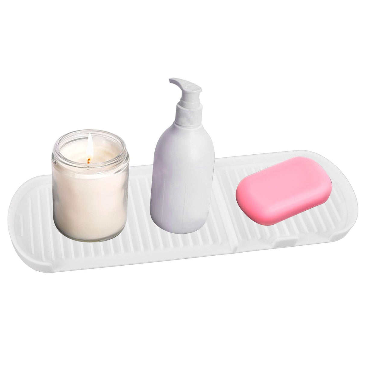 Counter Silicone Drainage Tray Food Grade Skid Resistance Frosted Bottom Silicone Dish Drying Mat for Bathroom White