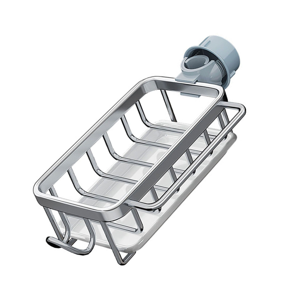 Kitchen Faucet Organizer Multifunctional Rustproof Sponge Dish Soap Brush Sink Caddy Holder with Drip Tray Silver