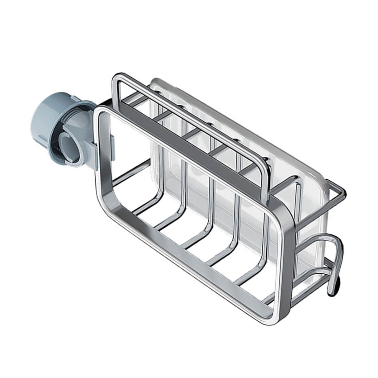 Kitchen Faucet Organizer Multifunctional Rustproof Sponge Dish Soap Brush Sink Caddy Holder with Drip Tray Silver