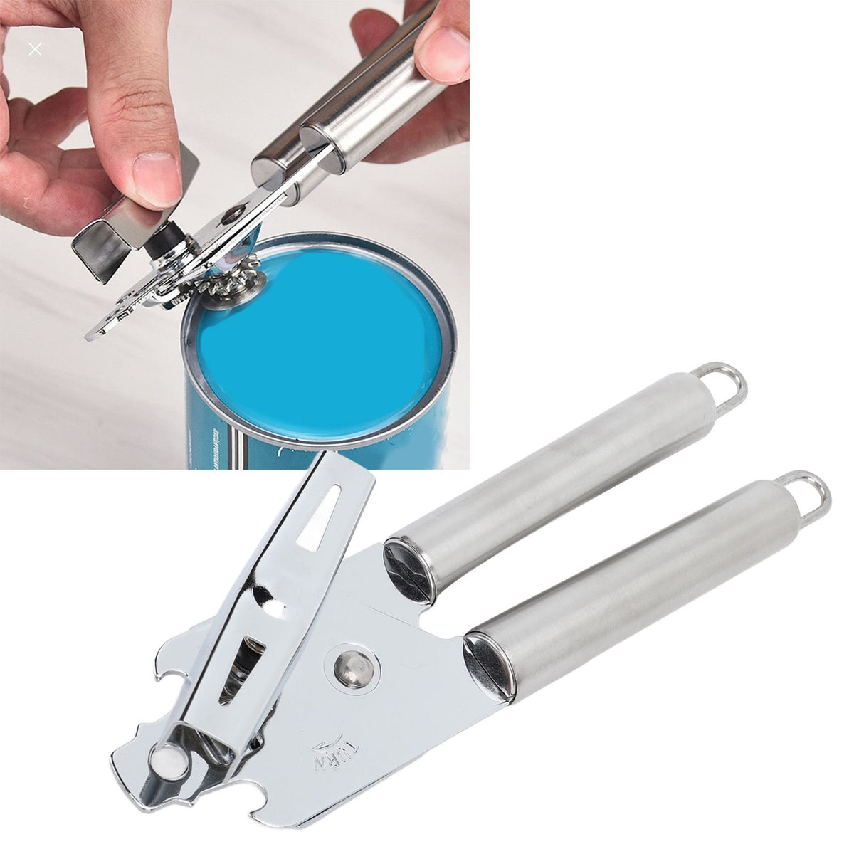 Manual Can Opener Handheld Stainless Steel Effortless Operation Multifunctional Can Bottle Opener for Home Kitchen Stainless Steel Handle