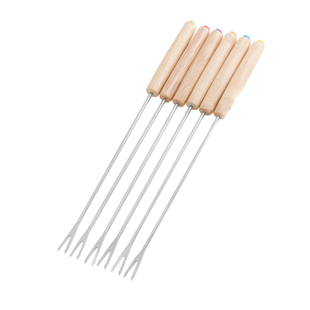 6pcs Stainless Steel Fondue Forks Cheese Fondue Sticks Smore Sticks with Wooden Handle Heat Resistant for Chocolate Cheese