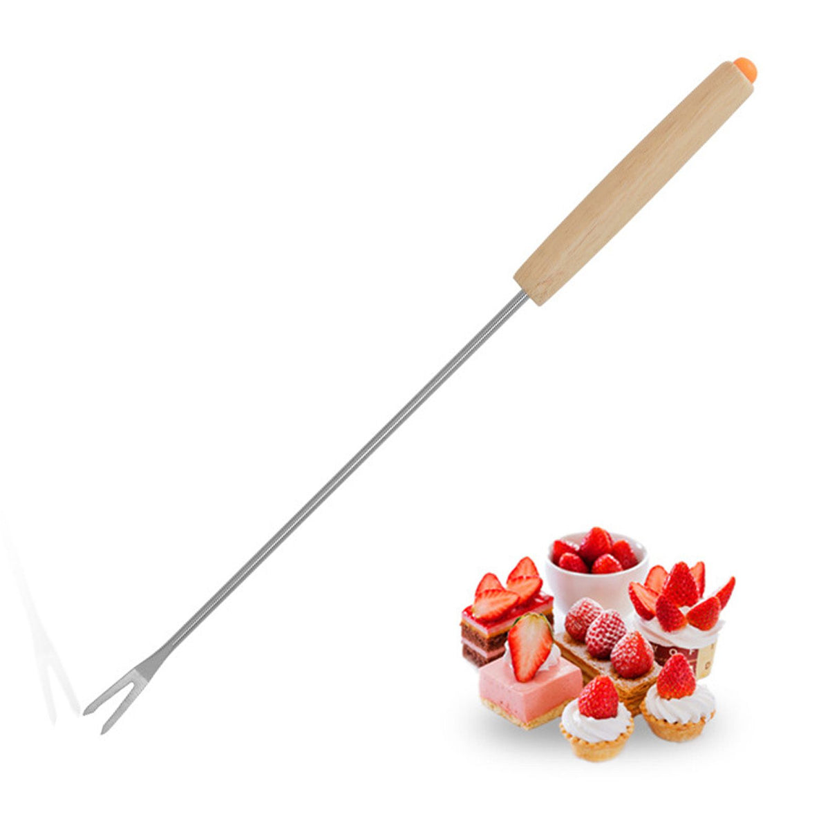 6pcs Stainless Steel Fondue Forks Cheese Fondue Sticks Smore Sticks with Wooden Handle Heat Resistant for Chocolate Cheese
