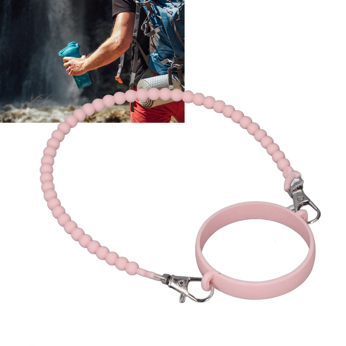 Water Bottle Handle Strap Portable Reliable Multifunctional 37cm Silicone Water Bottle Sling for Outdoor Pink
