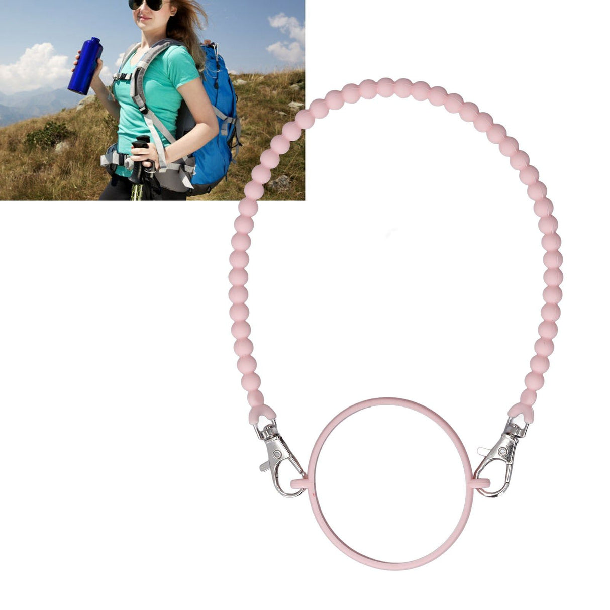 Water Bottle Handle Strap Portable Reliable Multifunctional 37cm Silicone Water Bottle Sling for Outdoor Pink