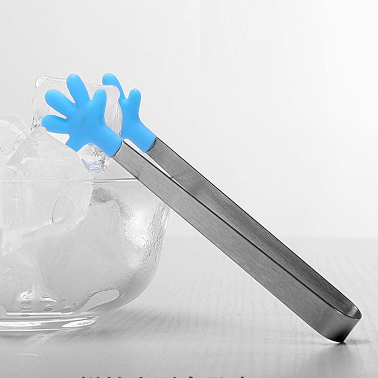 Hand Shape Small Tongs Silicone Tips Blue Stainless Steel Funny Heat Resistant Easy Clean Food Tongs for Ice Fruits