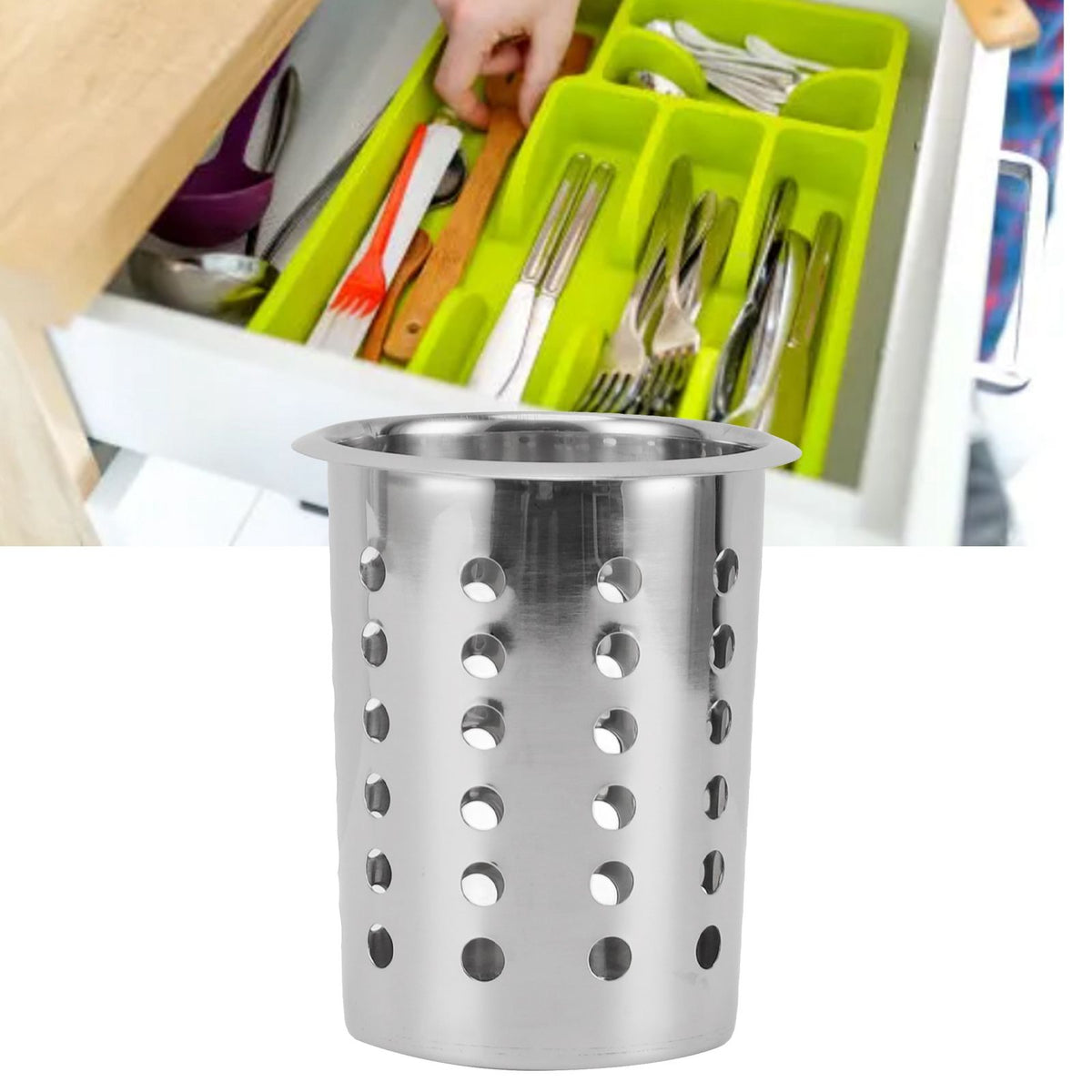 Kitchen Utensil Holder Multipurpose Large Capacity Mess Proof 304 Stainless Steel Utensil Holder for Countertop With Holes