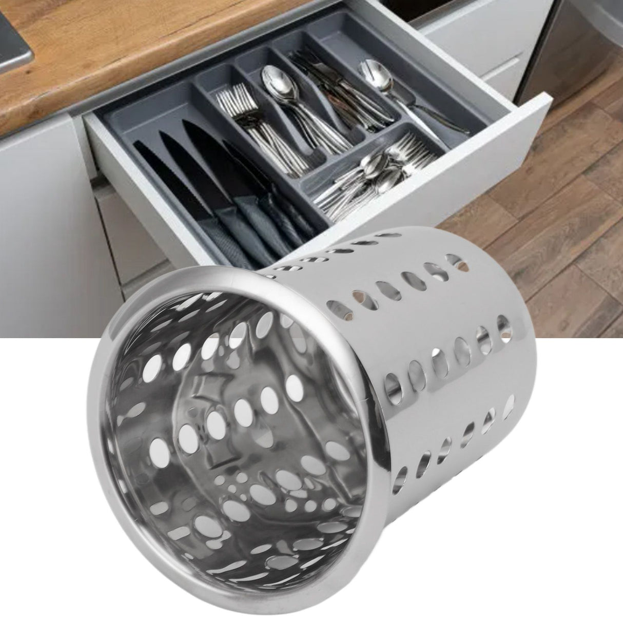 Kitchen Utensil Holder Multipurpose Large Capacity Mess Proof 304 Stainless Steel Utensil Holder for Countertop With Holes