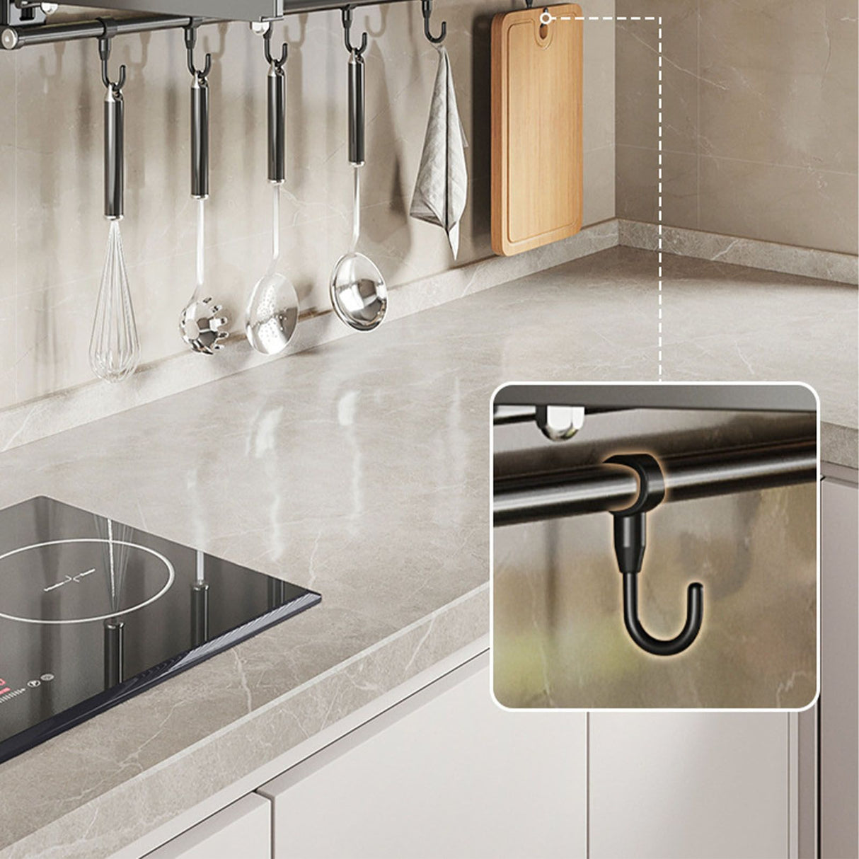 Wall Mount Kitchen Shelf Carbon Steel Punch Free Multifunctional Floating Shelf Hanging Spice Rack for Utensils