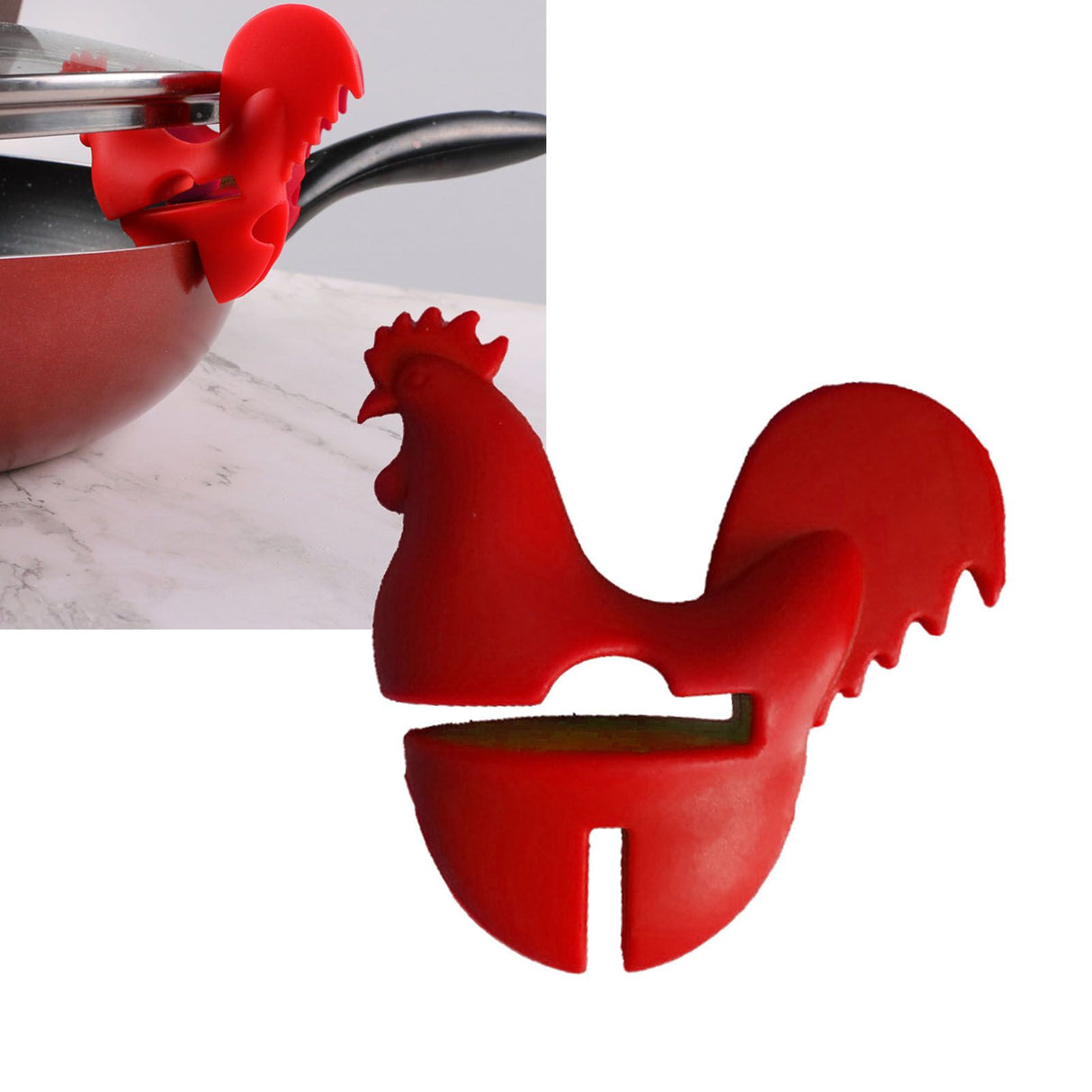 Kitchen Rooster Pot Clip Soft Elastic Silicone Rooster Kitchen Accessories Clip for Home Red