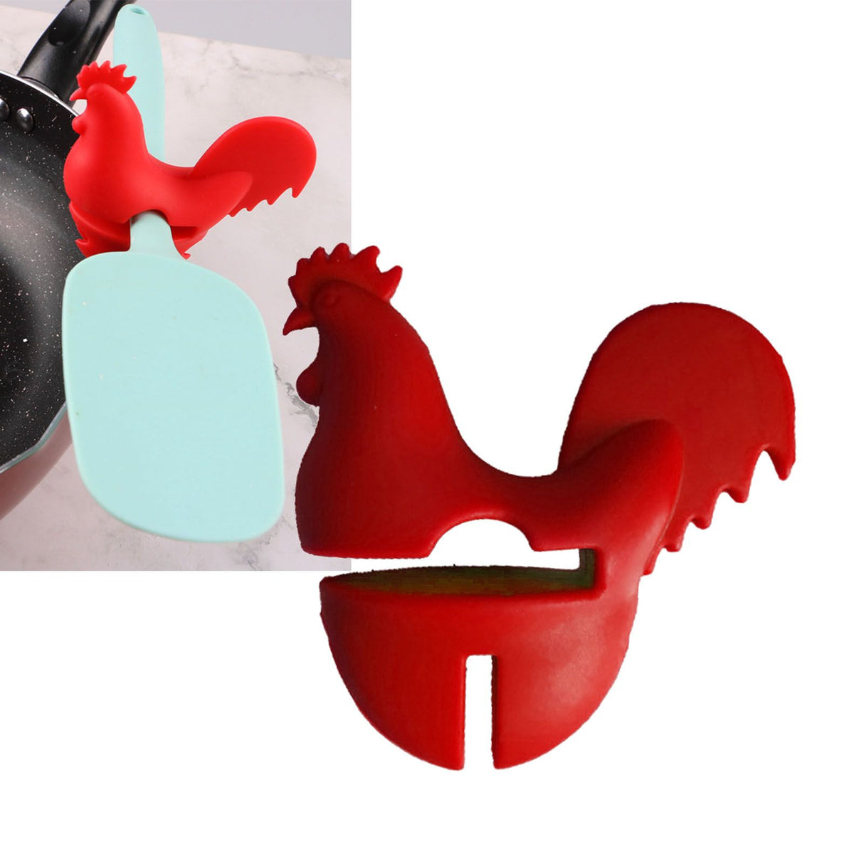 Kitchen Rooster Pot Clip Soft Elastic Silicone Rooster Kitchen Accessories Clip for Home Red