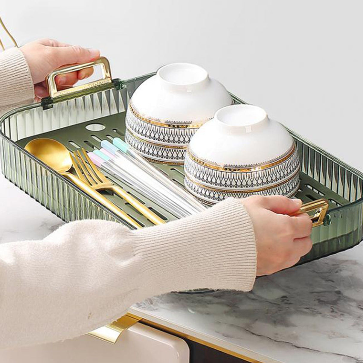 Dish Drain Tray Multipurpose Innovative Light Luxury Double Layers Efficient Draining Drain Tray for Tea Fruit Dish L