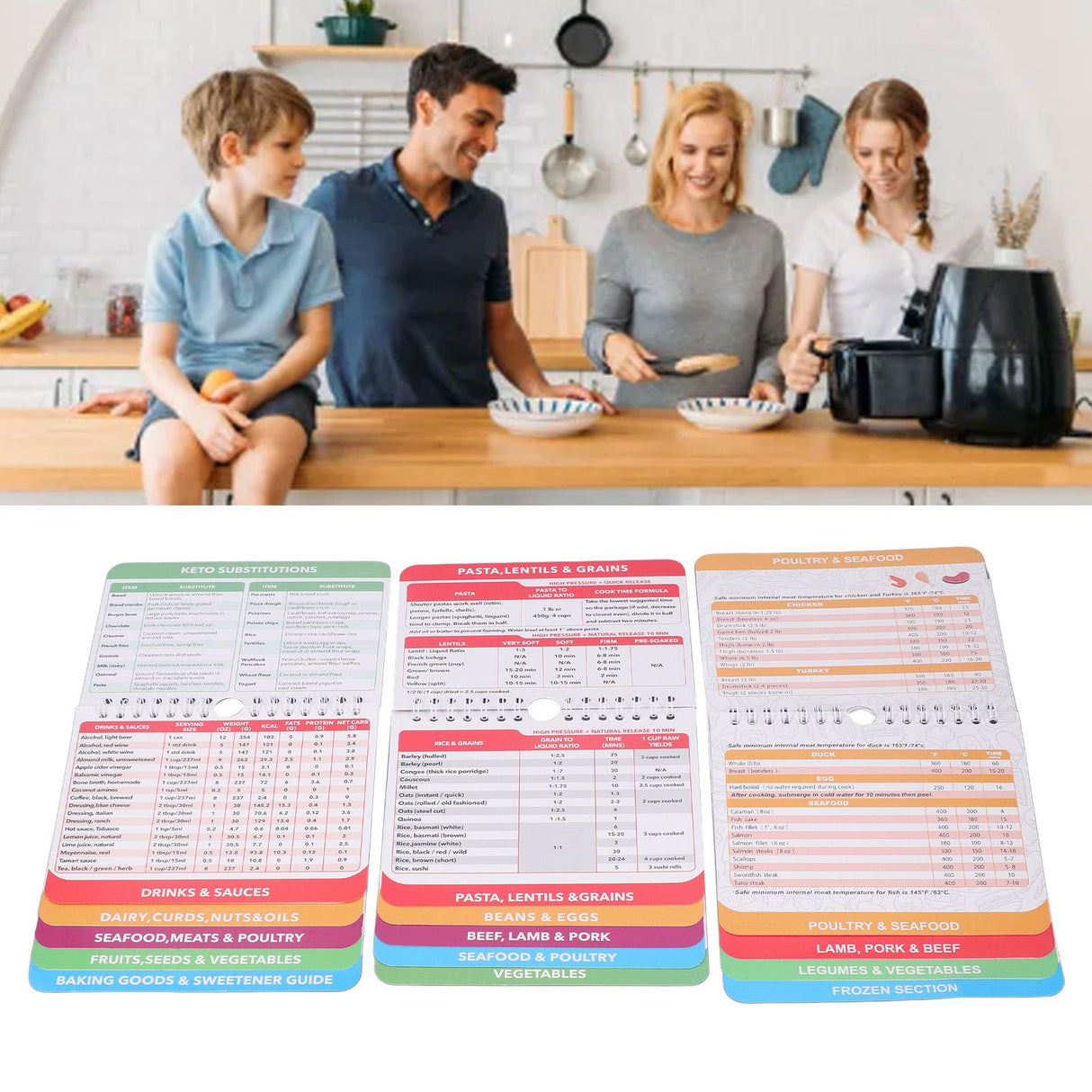 3 Pack Pot Sheets Magnet Set Fryer Pressure Cooker Keto Food Perfect Temperature Cooking Time Guide for Meat Beef Pork Vegetable Kitchen Gadgets