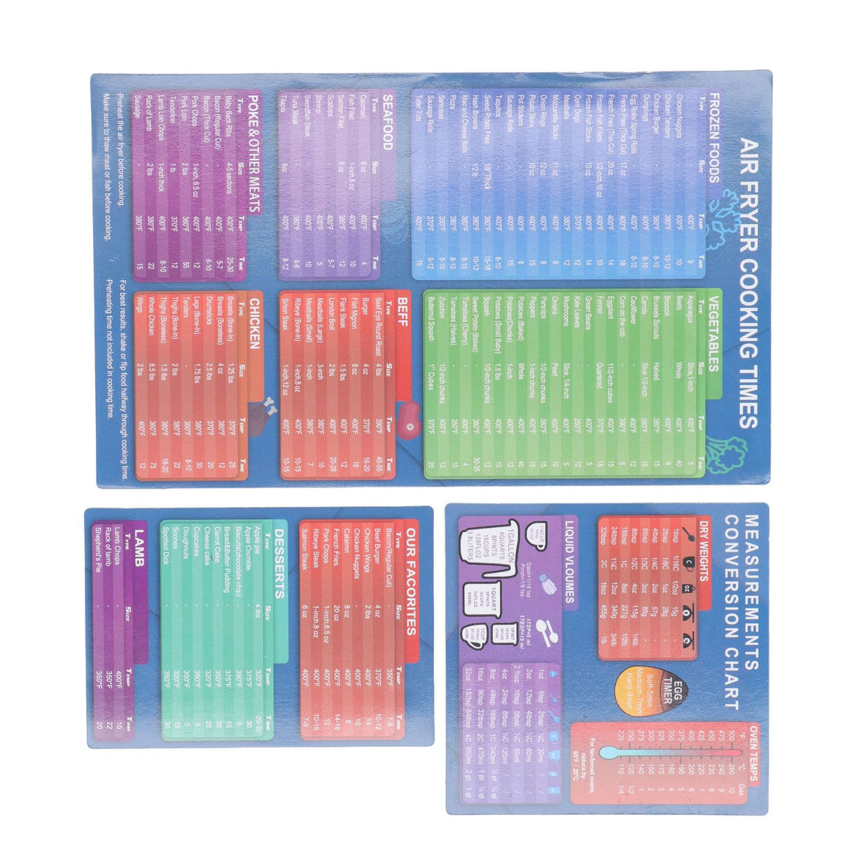 3pcs Fryer Magnetic Cheat Sheet Set Fryer Accessories Cook Times Fryer Accessory Magnet Sheet Quick Reference Guide for Cooking Frying