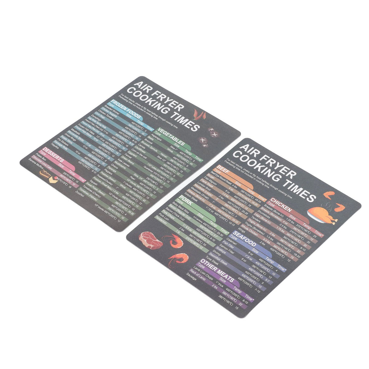 2PCS Fryer Cheat Sheet Magnetic Cooking Times Chart Easy to Read Reference Guide Water Oil Resistant Fryer Accessory for Kitchen