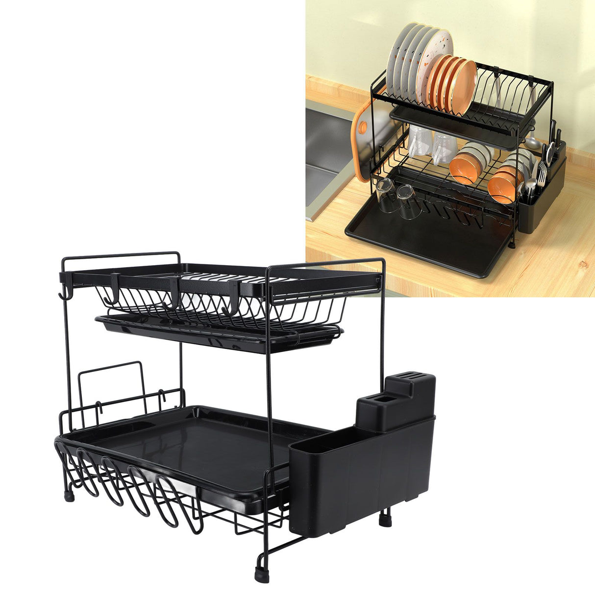 Dish Drying Rack 2 Layer Foldable Versatile Convenient Storage Dish Drainer Rack with Utensil Holder for Home
