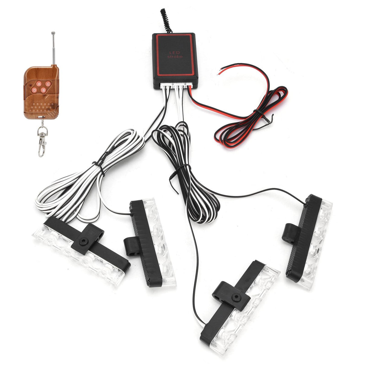 LED Red Blue Emergency Strobe Light 4x4LED Sync Flash Warning Lights 12V with Remote Control