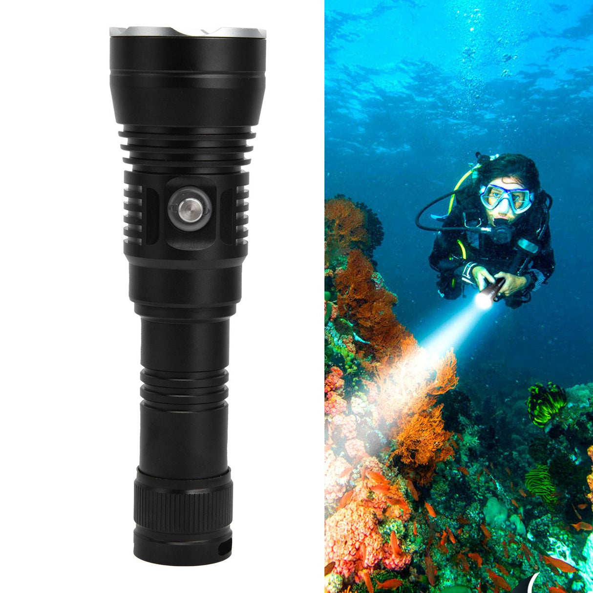 XHP70 3500lm Diving Flashlight Aluminum Alloy Professional 100m IP68 Underwater Flashlight for Diving Fishing