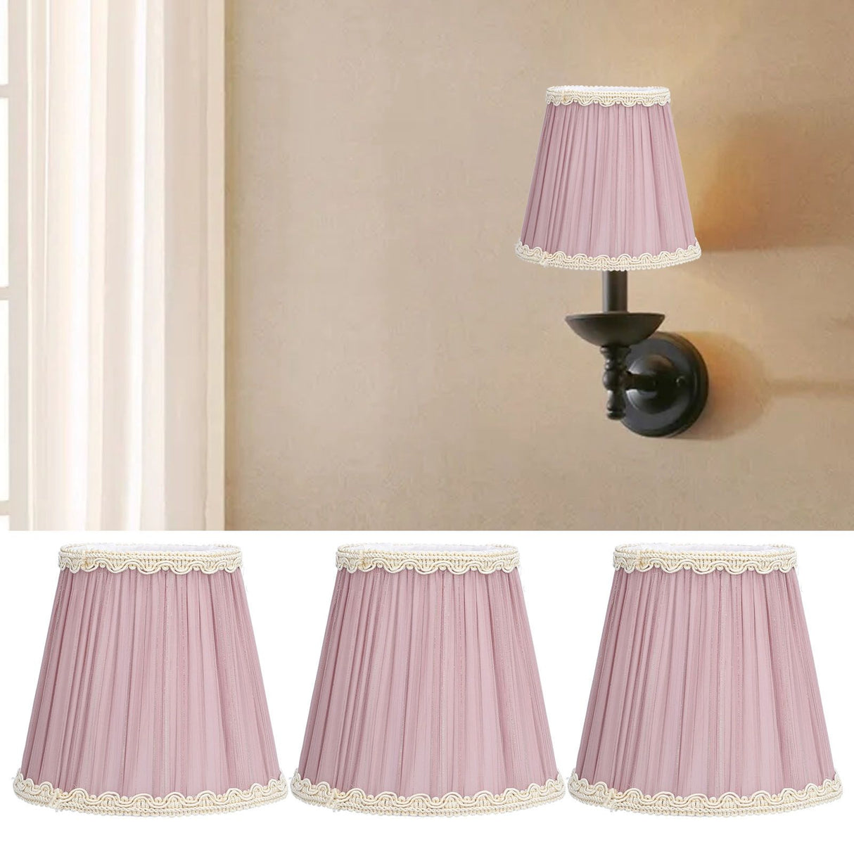 3PCS Cloth Lamp Shade E14 ClipOn Lampshade for Candle Chandelier Wall Lamp Table Light Indoor Decor(Light Purple )
