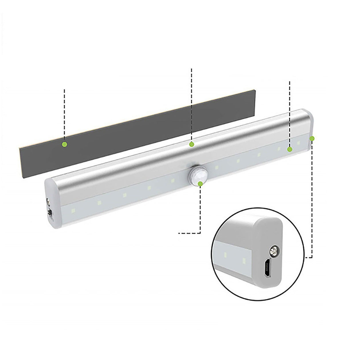 LED Closet Light 10 LEDs USB Rechargeable Motion Sensor Closet Light Wall Light for Home Kitchen Bedroom White Light
