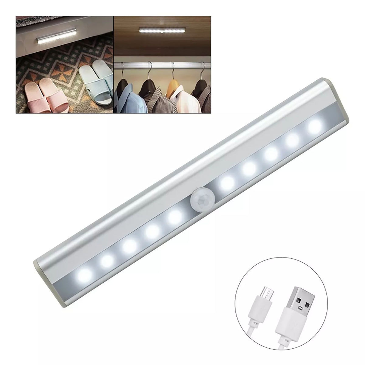 LED Closet Light 10 LEDs USB Rechargeable Motion Sensor Closet Light Wall Light for Home Kitchen Bedroom White Light
