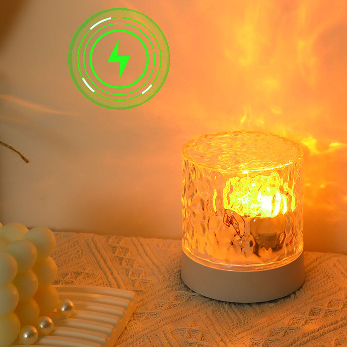 Water Ripple Night Light 360 Degree Dynamic Romantic LED Atmosphere Table Lamp for Living Room Bedroom Homochromy Plugged in and Not Rotating