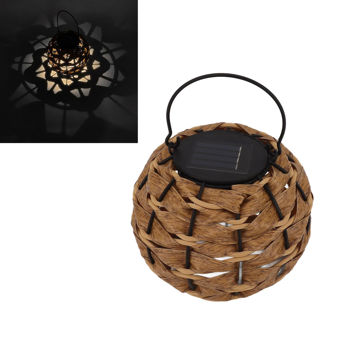 Outdoor Solar Lantern LED Waterproof Hollowed Rattan Ball Solar Hanging Light with Handle for Christmas Decorations Garden Yard Porch Lawn