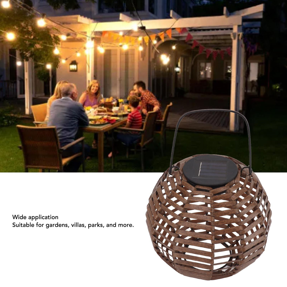 Rattan Solar Lantern Outdoor LED Hanging Lantern Waterproof Landscape Decorative Lamp for Garden Lawn Patio