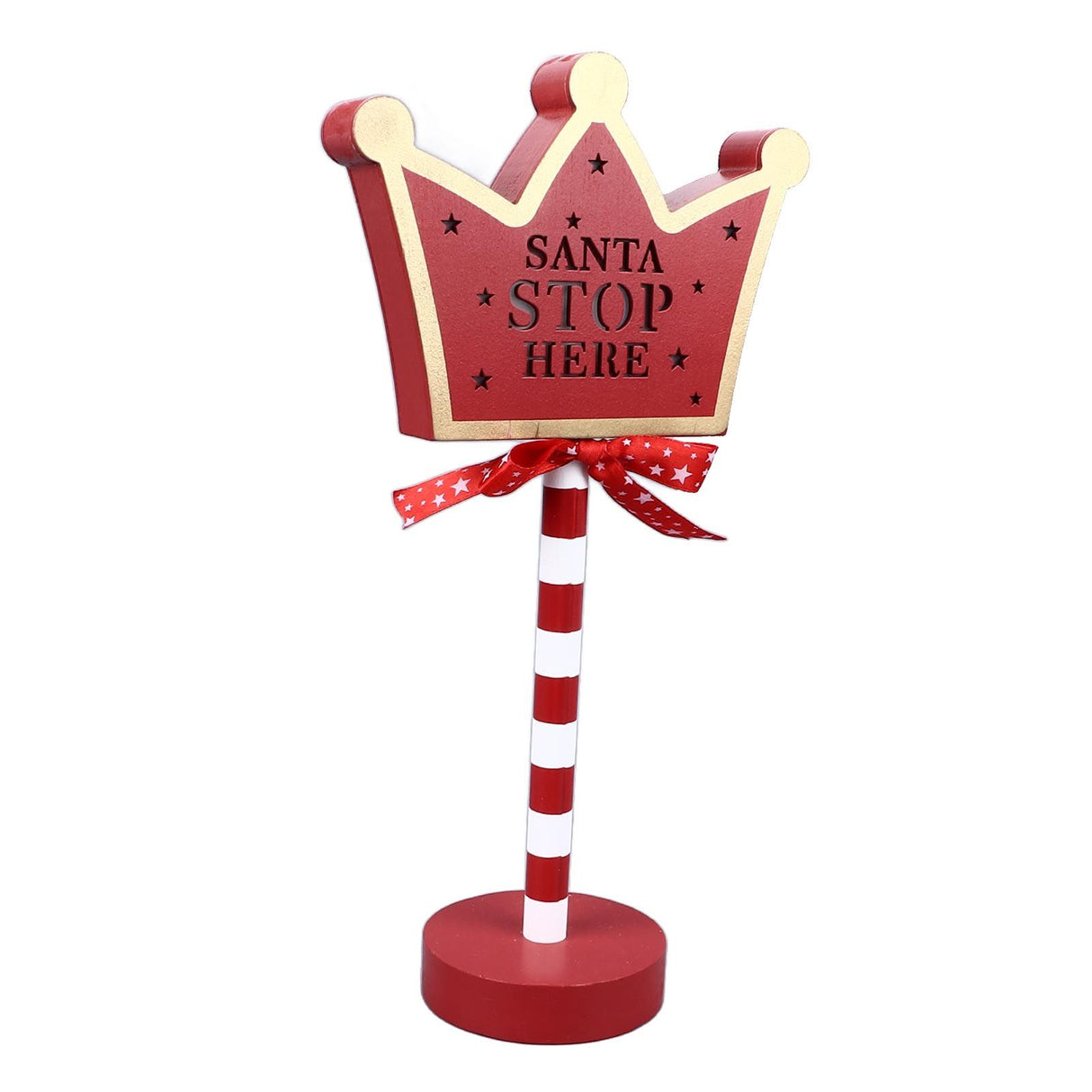 Christmas Stop Here Decor Metal Solid Wood LED Delicate Santa Stop Here Tree Topper for Christmas Party Crown 15.5x8.5x30.5cm