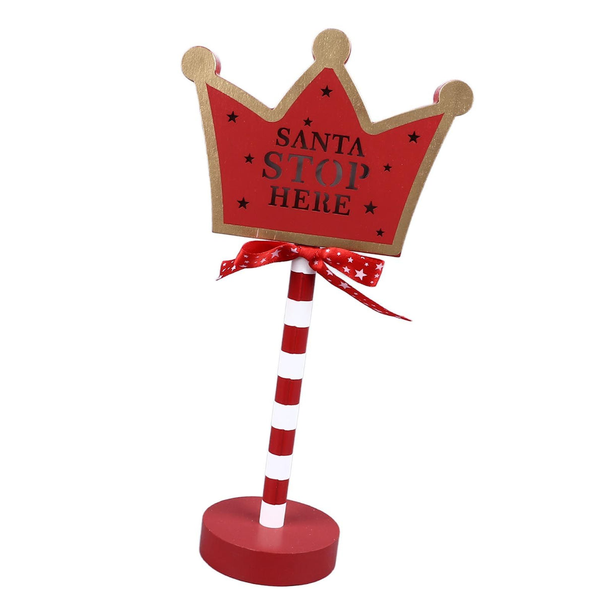 Christmas Stop Here Decor Metal Solid Wood LED Delicate Santa Stop Here Tree Topper for Christmas Party Crown 15.5x8.5x30.5cm