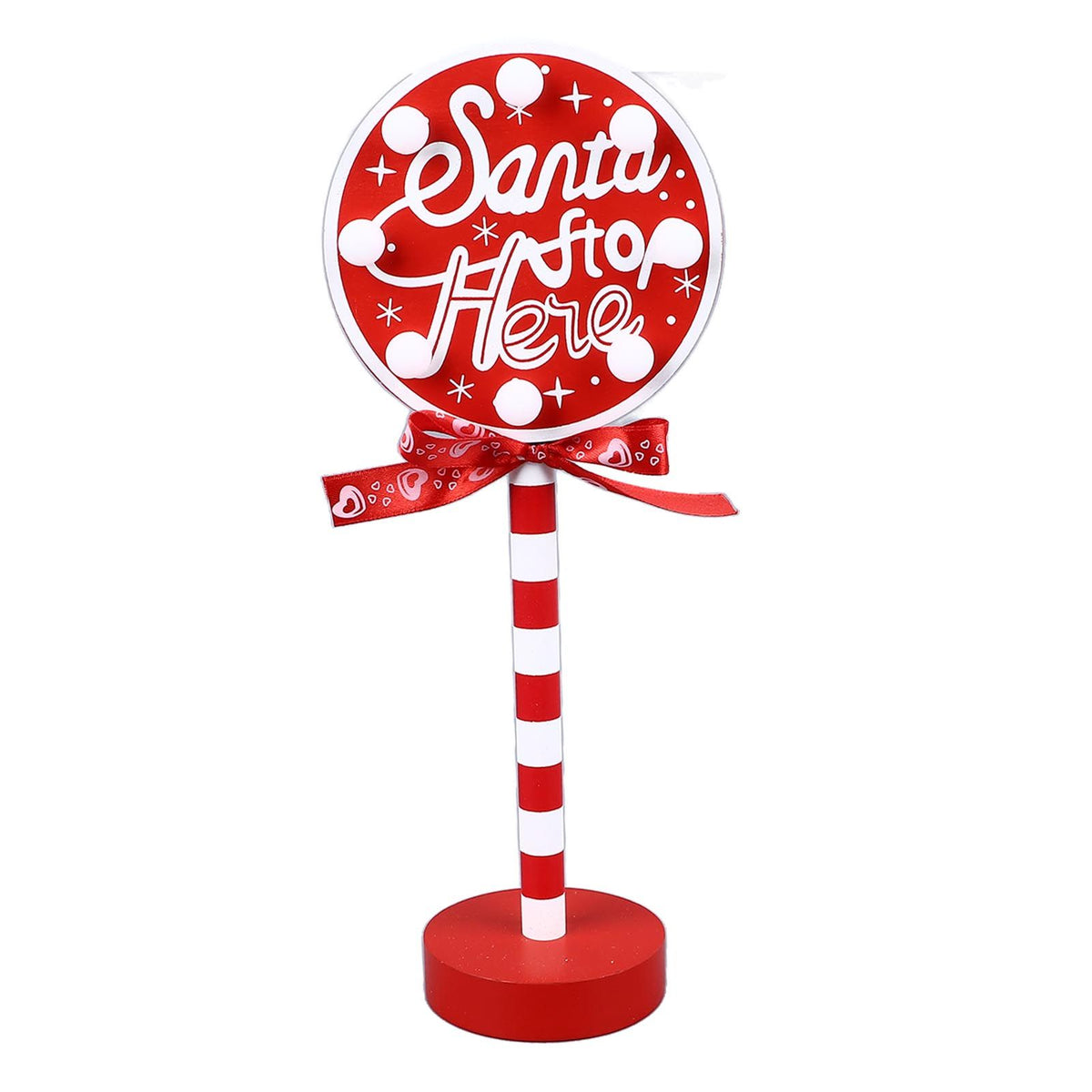 Christmas Stop Here Decor Metal Solid Wood LED Delicate Santa Stop Here Tree Topper for Christmas Party Round 12x8x30.5cm