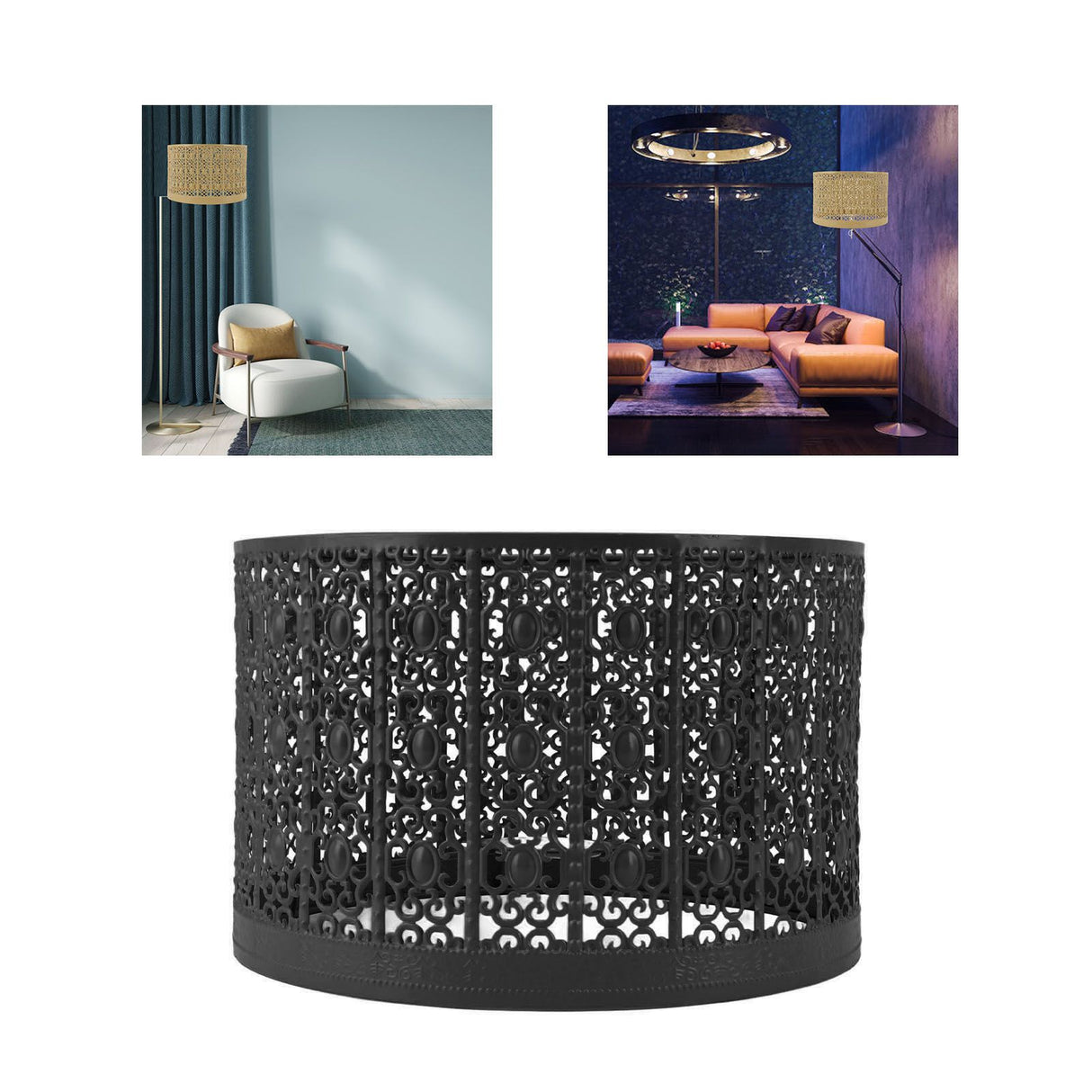 Lamp Shade Hollow Out Metal E27 E14 Clip On Easy Installation Durable Lamp Cover for Table Bedroom Living Room Home Black