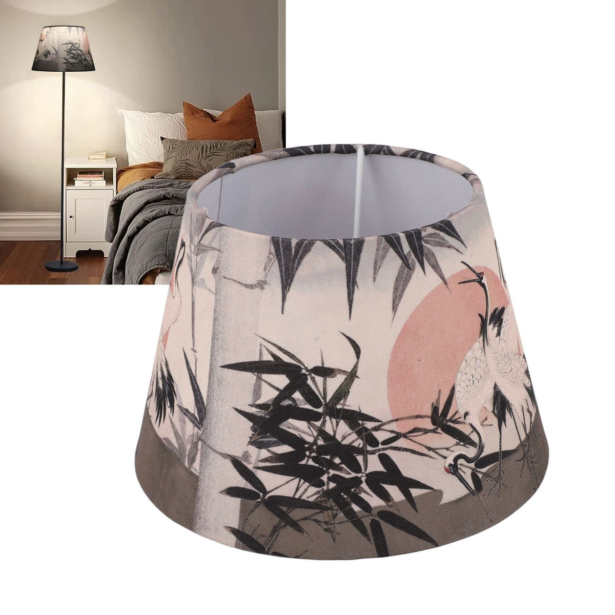 Chinese Style Lamp Shade Cloth E27 E14 Red Crowned Crane Decorative Drum Lamp Shade for Table Floor Lamp Hanging Light